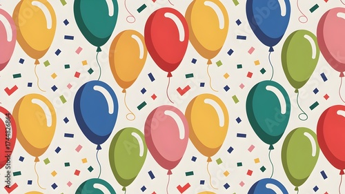 Colorful Balloon and Confetti Seamless Pattern