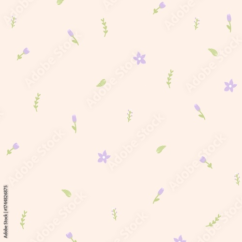 Wallpaper Mural minimal leaves and small tulip flower pattern with cream background Torontodigital.ca
