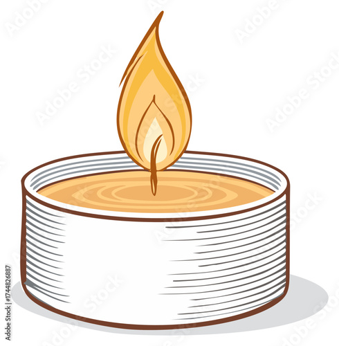 Cartoon Illustration of Tealight Candle with Warm Glowing Flame