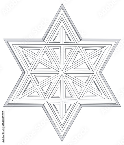 Geometric Star of David Outline Design with Triangles, Hanukkah Symbol, Abstract Art