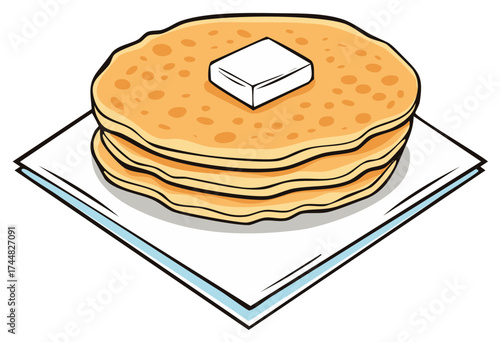 Stack of Pancakes with Butter on a Plate Illustration