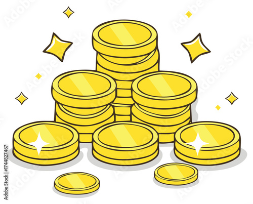 Golden Coin Stacks with Sparkles Illustration Featuring Currency Money Symbol for Finance Investment and Wealth