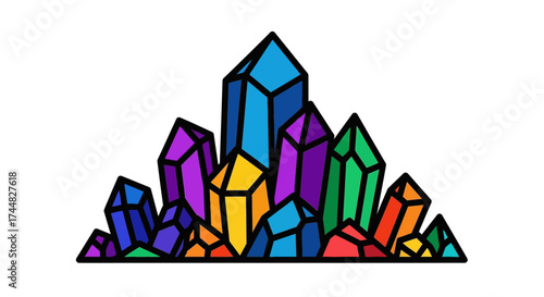 Colorful crystal cluster illustration vibrant gemstones artistic design.