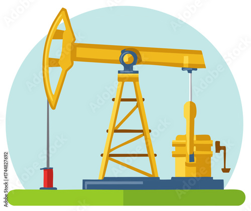 Oil Pump Jack Cartoon Illustration, Petroleum Industry Equipment, Extraction Machine, Fossil Fuel