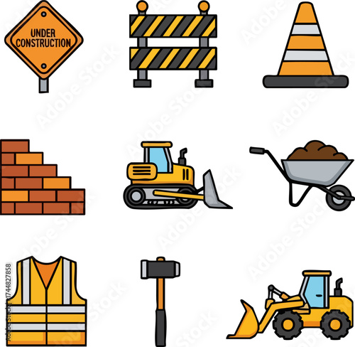 Construction Site Elements Vector Graphics.