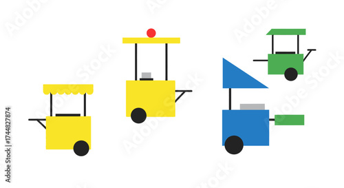 Colorful food carts illustration showcasing various designs and styles for street vendors.