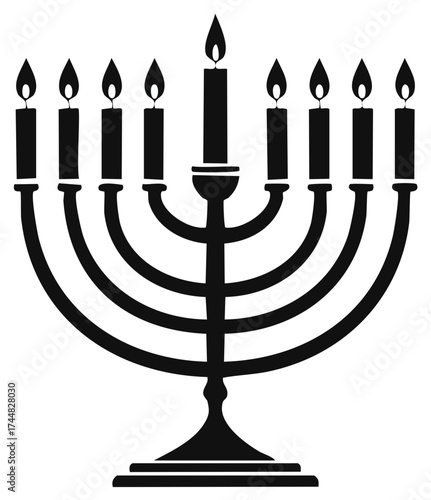 Menorah Silhouette: Classic Jewish Symbol with Lit Candles, Represents Festival of Lights and Religious Traditions