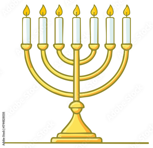 Hanukkah Menorah with Lit Candles Celebration Graphic