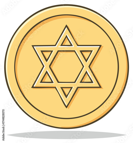 Golden Coin with Star of David - Jewish Symbol, Jewish Holidays Icon,  Religious Art, Judaism Culture