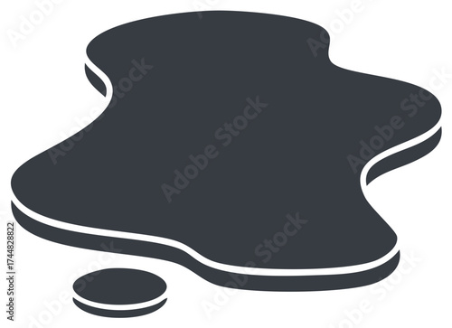 Dark Liquid Spill with Shadow Effect and Pool Isolated on White Background, Spill Shape Resembling a Blot