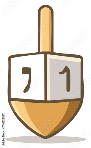 Colorful Hanukkah Dreidel with Hebrew Letter Nun and Number One Illustration