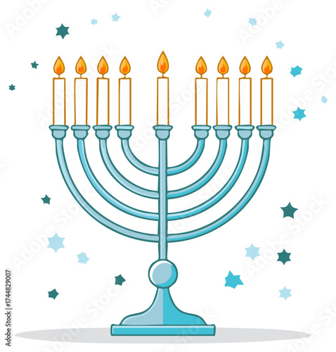 Hanukkah menorah with candles and stars celebrating Jewish holiday