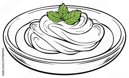 Elegant Pasta with Cream Sauce and Mint Leaves Illustration