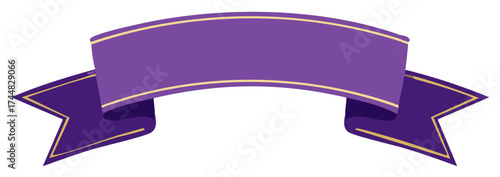 Elegant curved purple ribbon banner with gold trim for design elements