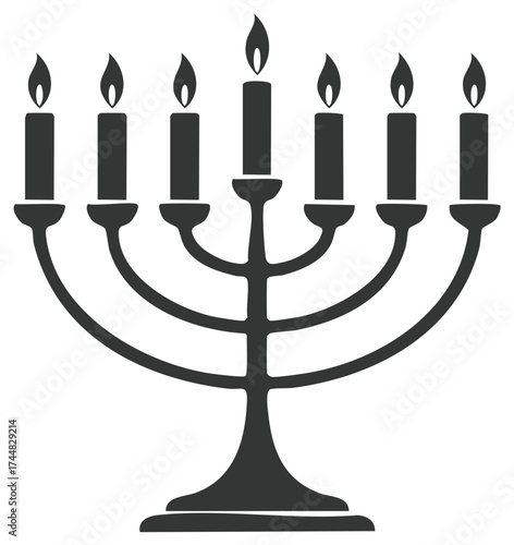 Graphic Illustration of Seven Candle Menorah Symbol for Jewish Holiday Celebration