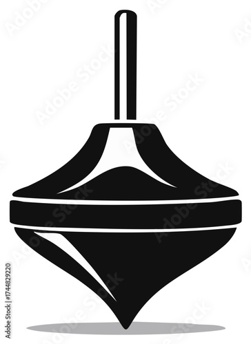 Stylized whirligig top illustration, simple spinning toy icon with bold black and white design