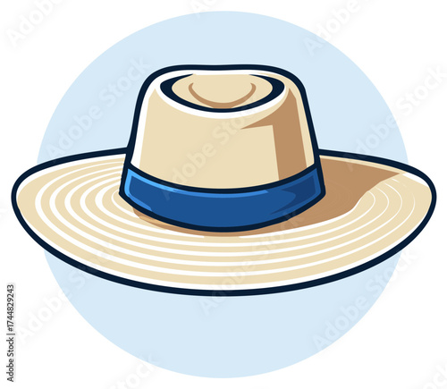 Stylish sun hat with blue band summer vacation wear design illustration