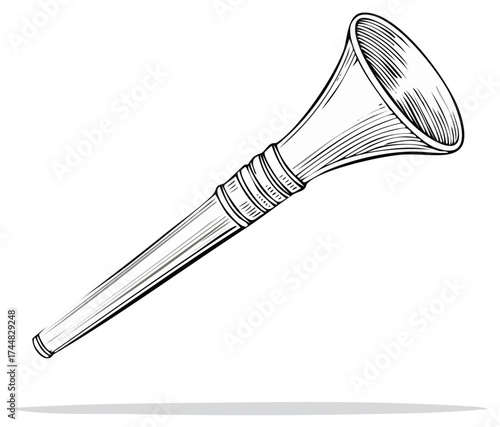 Vintage horn with flared bell and banded detail for announcing or signaling