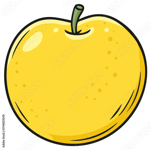 Cartoon Style Illustration of a Golden Asian Pear Featuring a Smooth Skin and a Short Stem, Perfect for Food and Fruit Designs