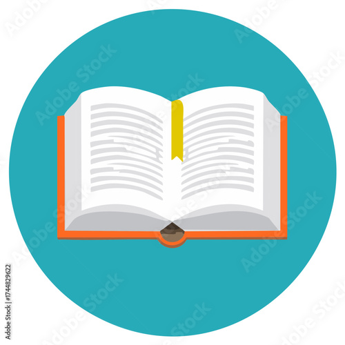 Open Book with Yellow Bookmark Illustration on Teal Circular Background