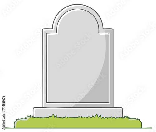 Cartoon gravestone on green grass illustration symbolizes mourning, funerals, death and cemeteries in vector graphics and halloween concept