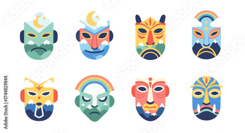 Colorful tribal masks collection representing diverse cultural traditions and artistic expressions.