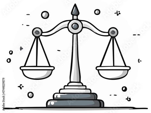 A simple doodle illustration of the scales of justice representing law, balance, and judgment.