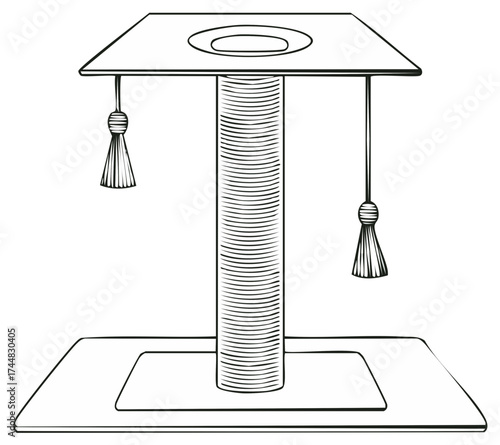 Hand Drawn Cat Tree Scratching Post Tower for Playing Relaxing and Climbing with Dangling Tassels