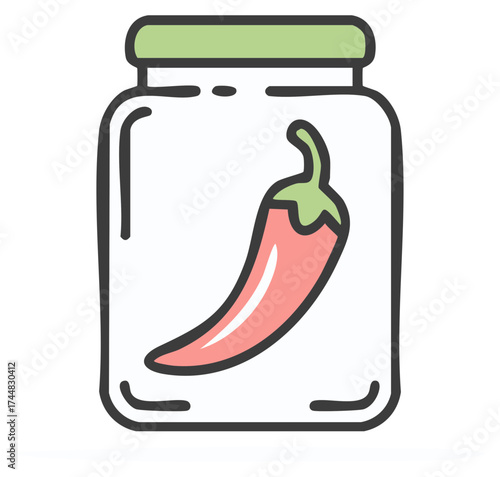 Stylized Red Chili Pepper Inside Glass Jar Illustration Pickle Spice Icon