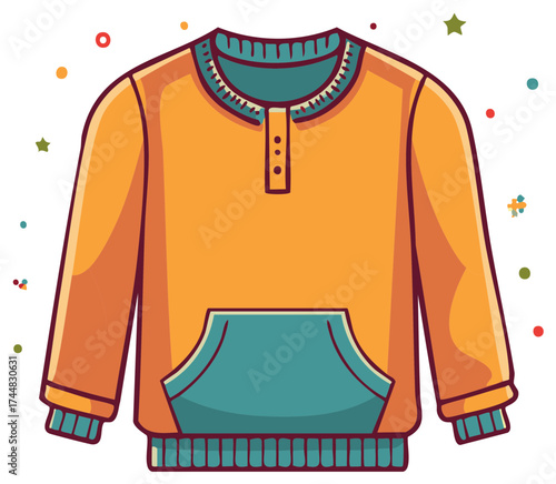 Cartoon Style Hoodie with Pocket and Buttons Cute Trendy Casual Wear Apparel