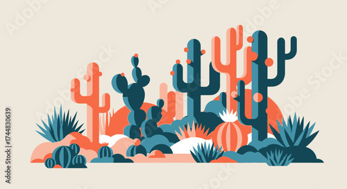 Desert Cactus Garden - A Vibrant Southwestern Landscape Illustration.