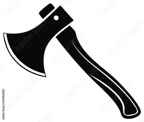 Black axe silhouette icon a traditional wood cutting tool for forest and outdoors