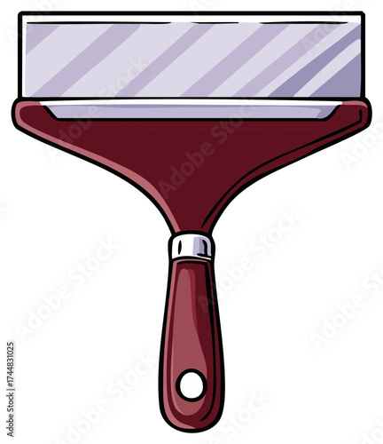 Cartoon illustration of a maroon color paint scraper tool isolated