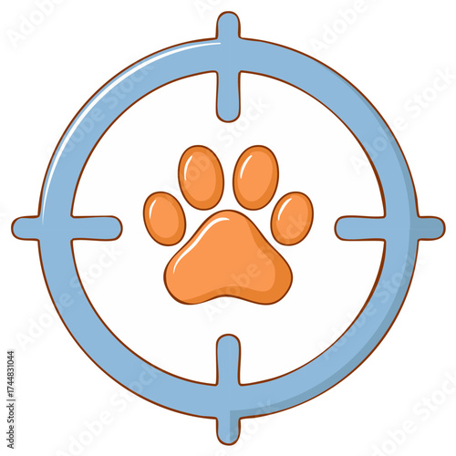 Targeted paw print illustration in cartoon style, animal paw print in sight