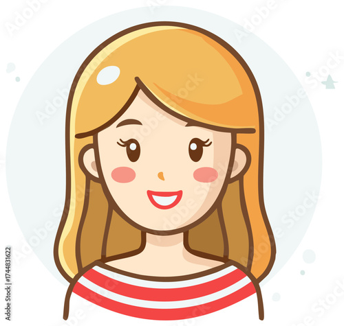 Cute cartoon avatar of a happy young woman with blonde hair smiling