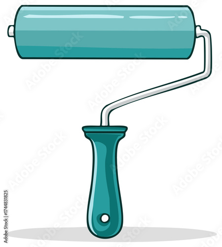 Teal Blue Paint Roller with Handle Illustration for Painting and Home Improvement Projects