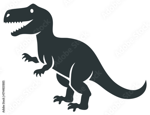 Dark gray predatory dinosaur T-Rex roaring with sharp teeth and white eyes flat cartoon illustration