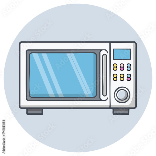 Modern kitchen appliance microwave oven with digital controls and glass door