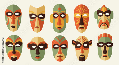 Flat Design Collection of Indigenous Tribal Masks.