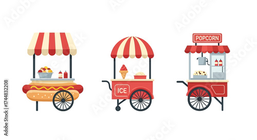 Food Carts - Hot Dog, Ice Cream, and Popcorn Stands.