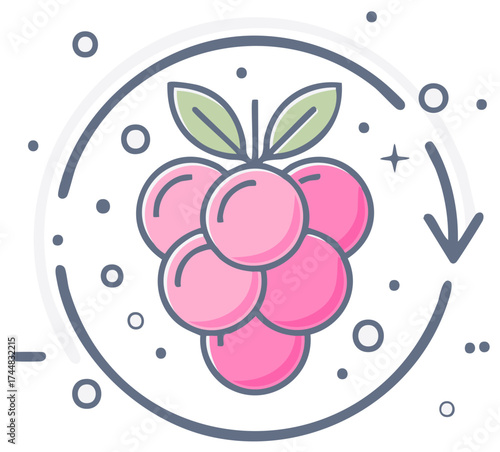 Pink Grapes Fruit Cluster with Circular Arrow and Dots Icon
