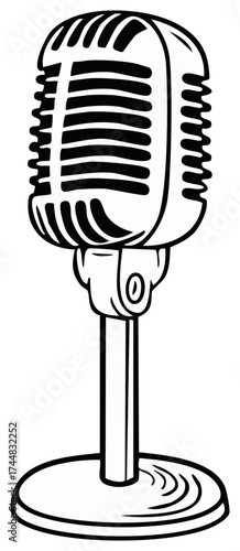 Classic old fashioned microphone illustration for recording sound broadcasting music podcasting speech communication