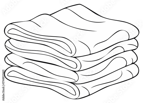 Simple Line Art Illustration of a Stack of Folded Towels or Laundry