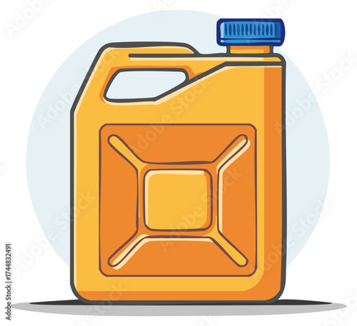 Bright yellow jerrycan with blue cap and reinforced pattern