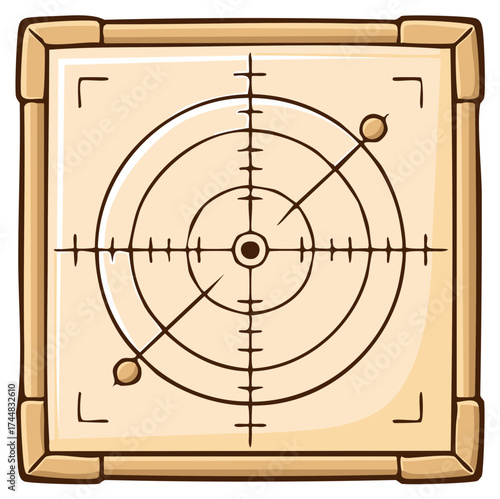 Vintage target board with crosshairs and two small dots representing shots