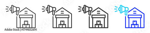 Warehouse Promo icon set in creative outline style with multiple thickness variations perfect for business branding event design and modern event marketing visuals