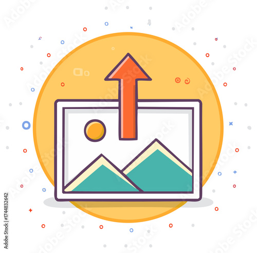 Image upload symbol shows mountain scene within frame and arrow pointing upwards