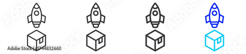 Product Launch icon set in creative outline style with multiple thickness variations perfect for business branding event design and modern event marketing visuals