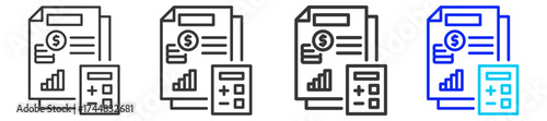 Event Budgeting icon set in creative outline style with multiple thickness variations perfect for business branding event design and modern event marketing visuals