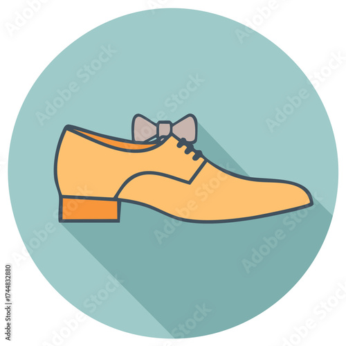 Fashionable orange dress shoe with bow tie accent flat design concept
